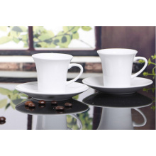 Haonai white v shape ceramic/porcelain coffee /milk/tea cup with handle porcelain coffee set